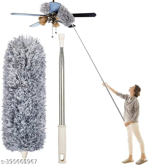 Microfiber Duster for Cleaning with Extension Pole(Stainless Steel), Extra Long 100 inches, with Bendable Head, Extendable Duster for Cleaning High Ceiling Fan, Cars