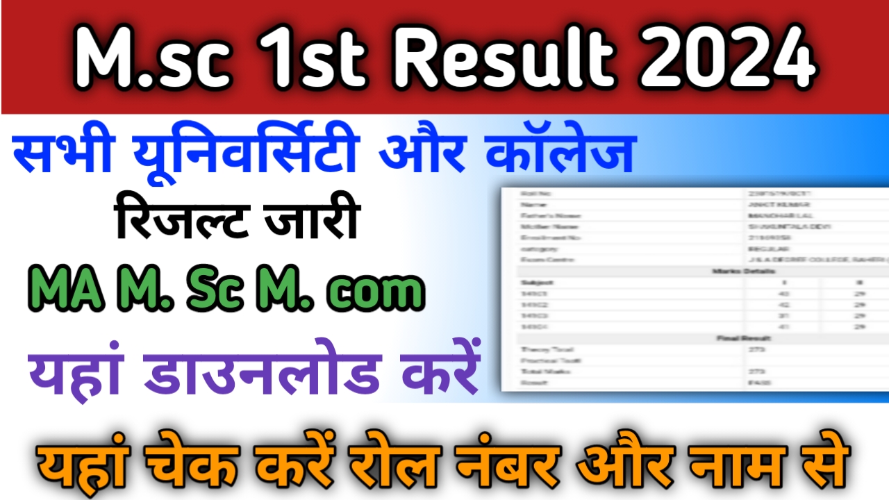 Msc 1st year result 2024 (एमएससी प्रथम वर्ष का परिणाम जारी ) M.sc 1st, 2nd Result कैसे डाउनलोड करें