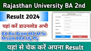 Rajasthan University Result 2024 BA 2nd Year (Direct link) result.uniraj.ac.in BA Part 1 2 3 Results Marksheet-